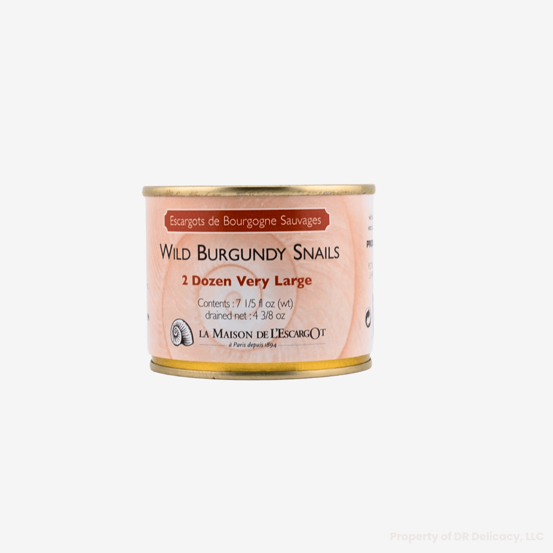 Large Wild Burgundy Escargot in a can, featuring 2 dozen very large snails, perfect for gourmet dishes.