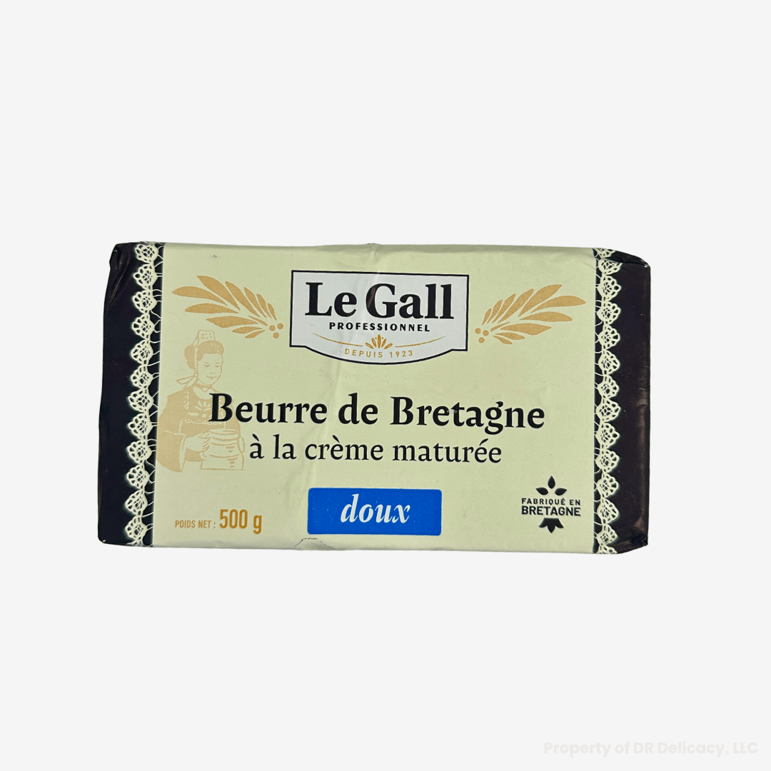 Le Gall Unsalted Churned Butter in a 500g package with traditional branding.