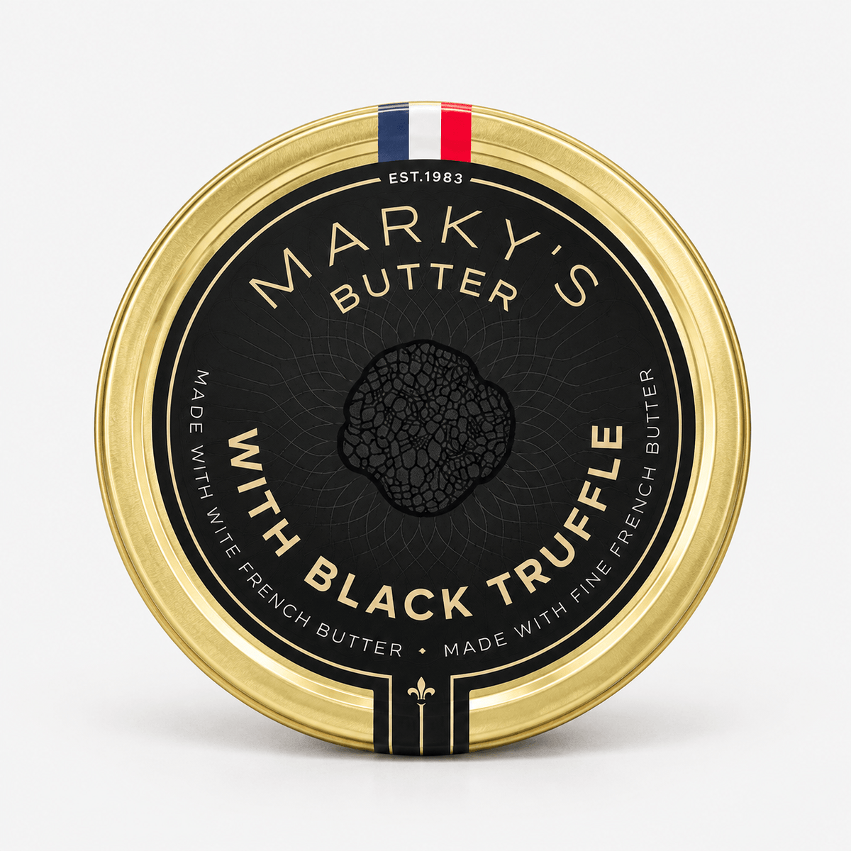 Marky's Black Truffle Butter packaging featuring premium black truffle and rich French butter.