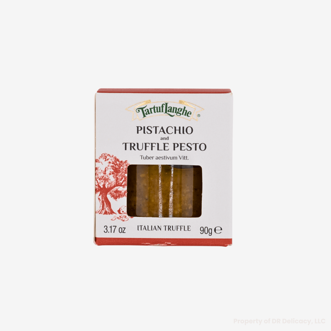 Pistachio and Truffle Pesto packaging, featuring Italian summer truffle, perfect for enhancing dishes.