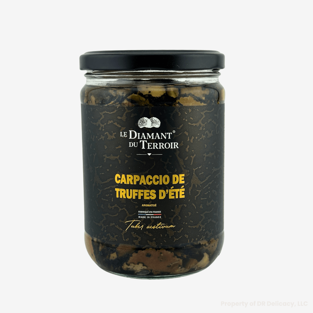 Summer Truffle Carpaccio in a glass jar for gourmet culinary creations.