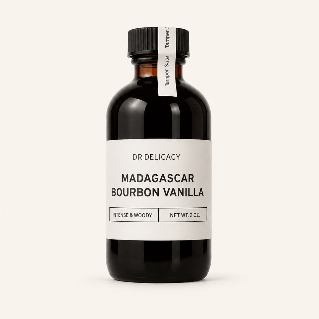 Madagascar Bourbon Vanilla Flavor bottle, 2 oz, intense and woody aroma for baking and beverages.