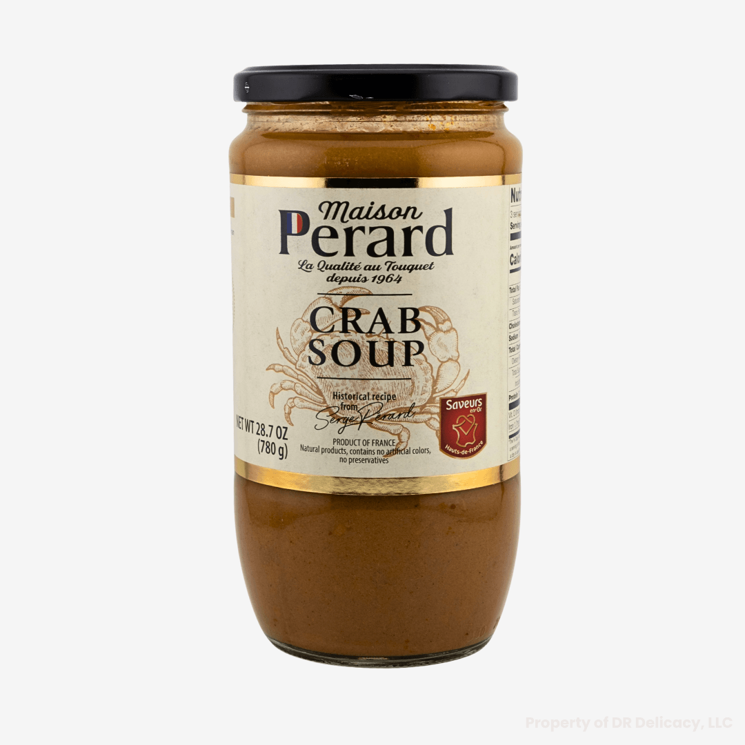 Perard Seafood Soup in a 28.7 oz jar featuring Crab Soup, showcasing premium ingredients and rich flavors.