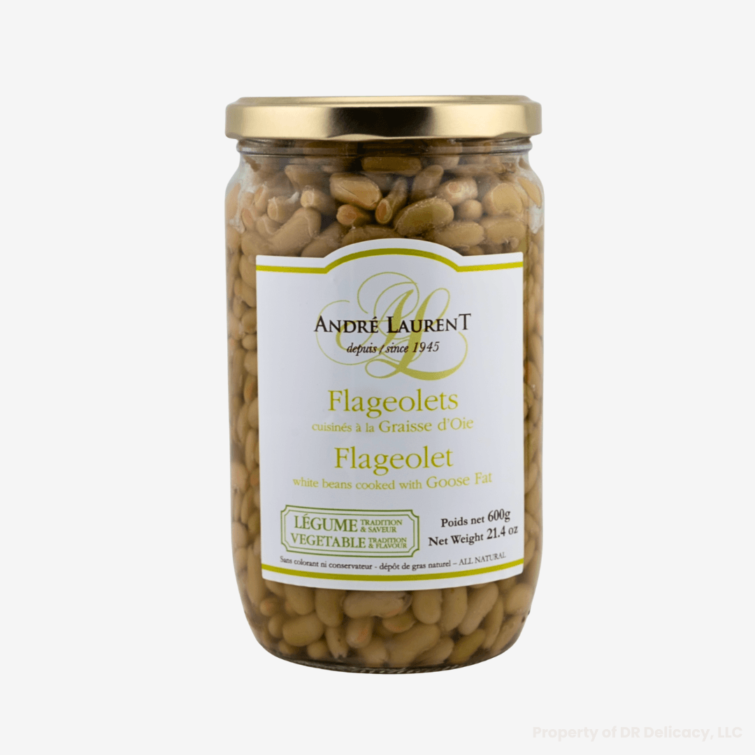 Flageolet Beans Cooked in Goose Fat in a jar, nutritious accompaniment to meat and vegetables.