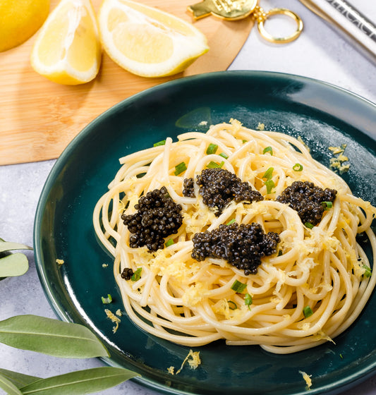 Caviar atop lemon and parmesan pasta