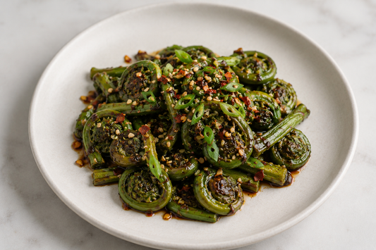 Sesame Soy Glazed Fiddleheads