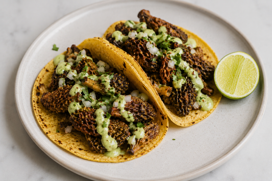 Crispy Morel Mushroom Tacos with Avocado Crema