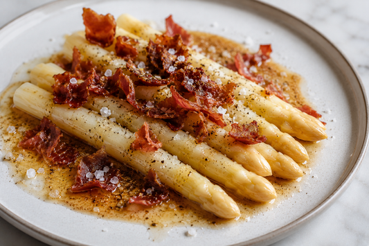 Brown Butter White Asparagus with Crispy Prosciutto