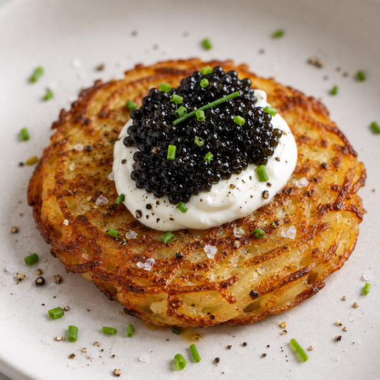 Crispy Potato Rösti with Crème Fraîche & Caviar