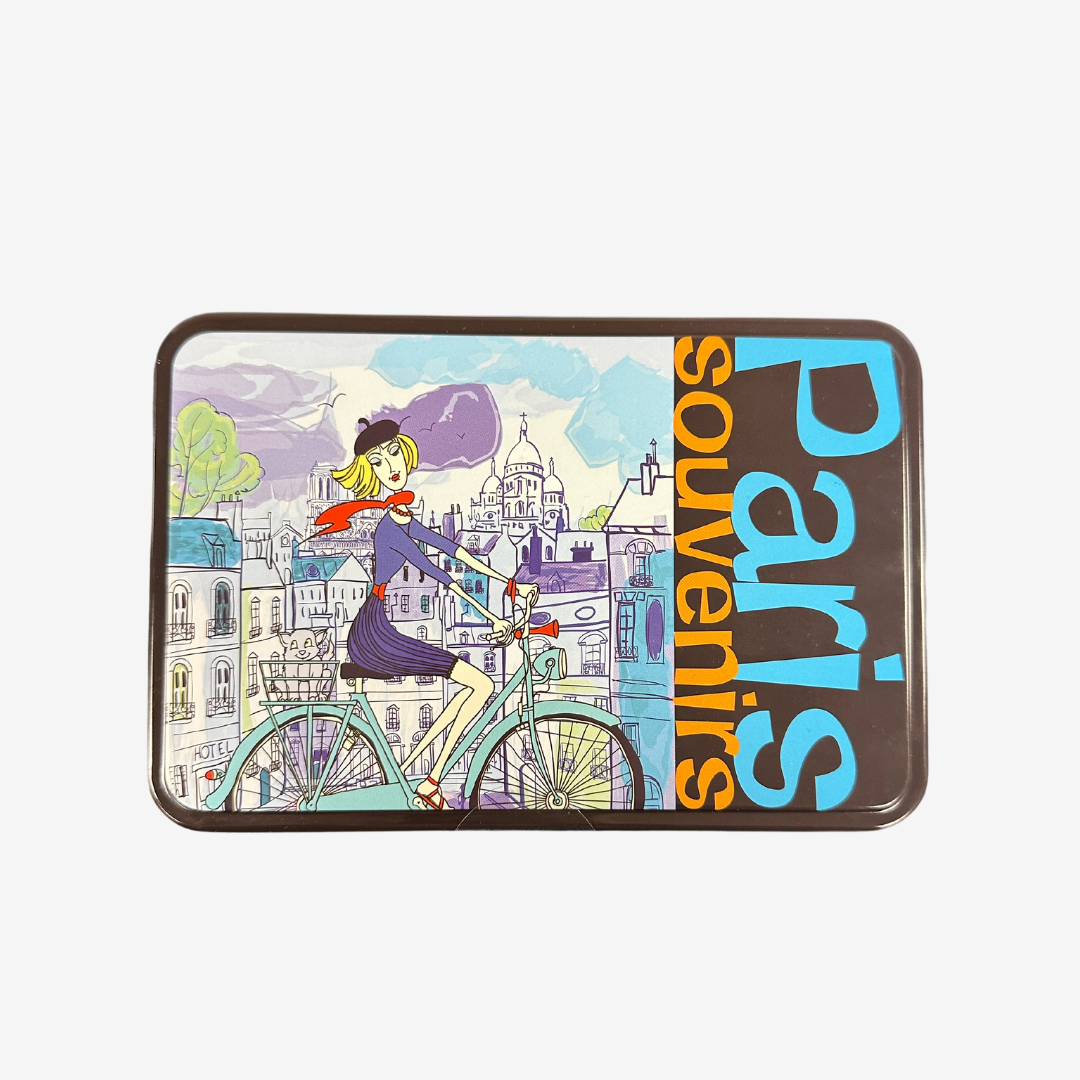 Caja de lata de galette de mantequilla de recuerdo de París
