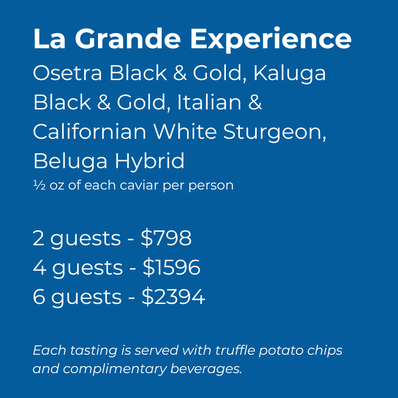 La Grande Experience Private Caviar Tasting featuring premium caviars served with truffle chips