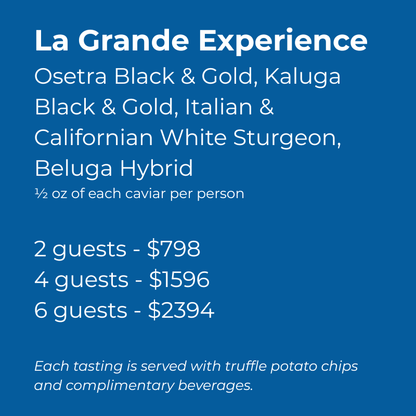 La Grande Experience Private Caviar Tasting featuring premium caviars served with truffle chips