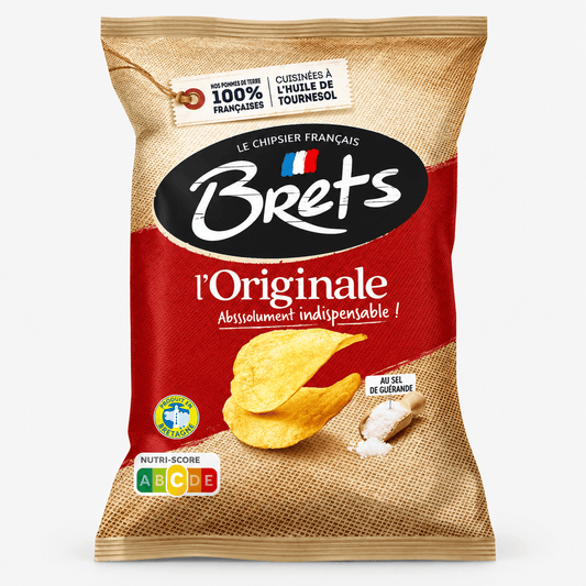 Brets Original Chips with Guérande Sea Salt bag featuring crispy chips and natural sea salt.