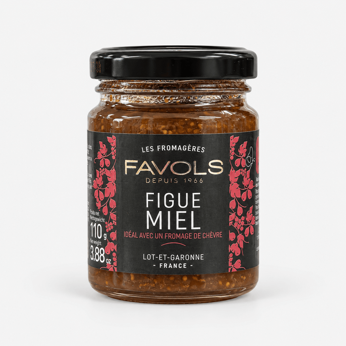 Favols Jam for Cheeses – French Fruit Preserves, Figue Miel flavor in a glass jar, perfect for pairing with cheese.