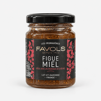 Favols Jam for Cheeses – French Fruit Preserves, Figue Miel flavor in a glass jar, perfect for pairing with cheese.