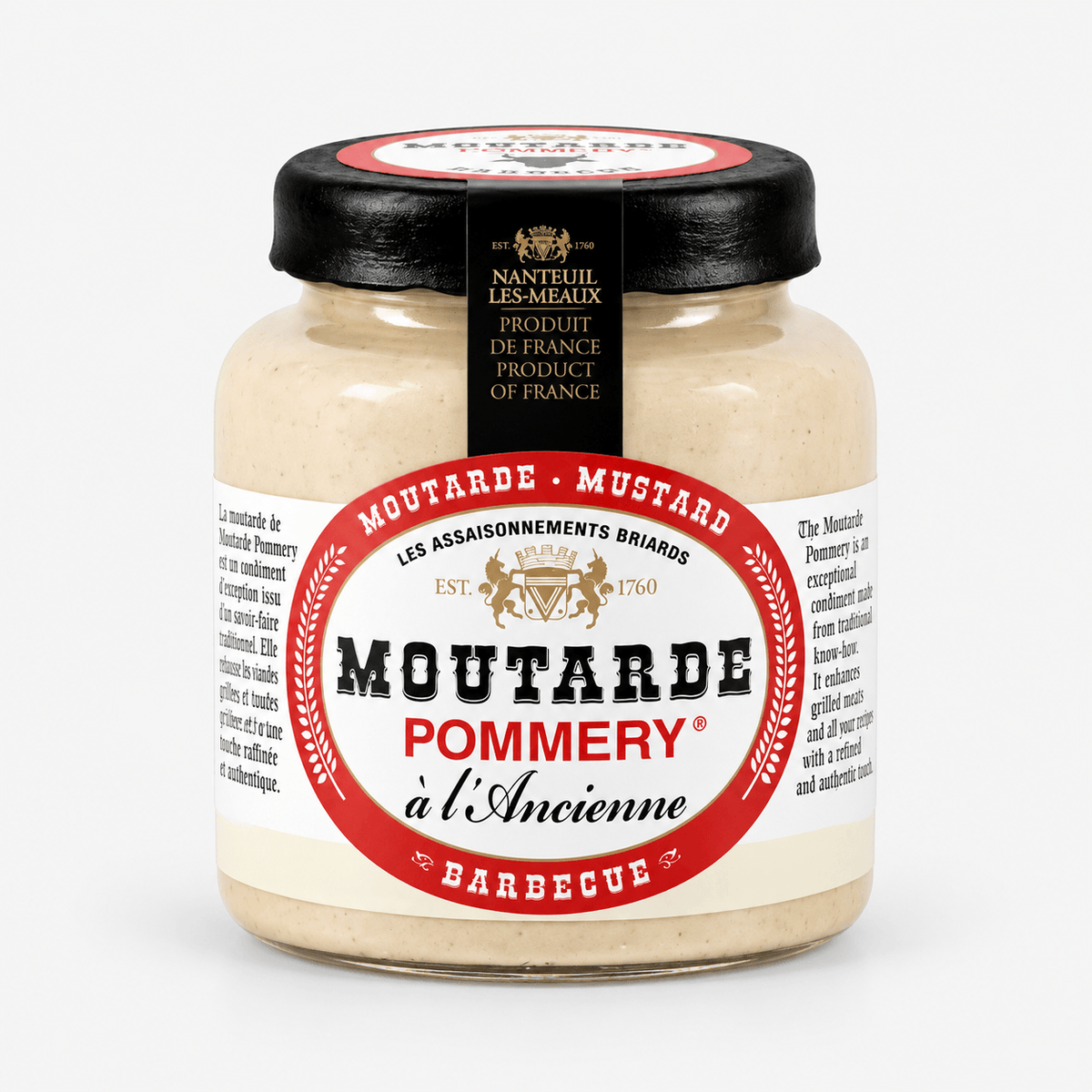 Pommery Barbecue Mustard jar showcasing traditional French mustard with smoky flavor for grilling and dipping.