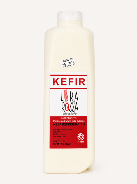 Kefir – Cultured Probiotic Milk Drink in a 32 oz bottle with ingredients label, made from pasteurized whole milk.