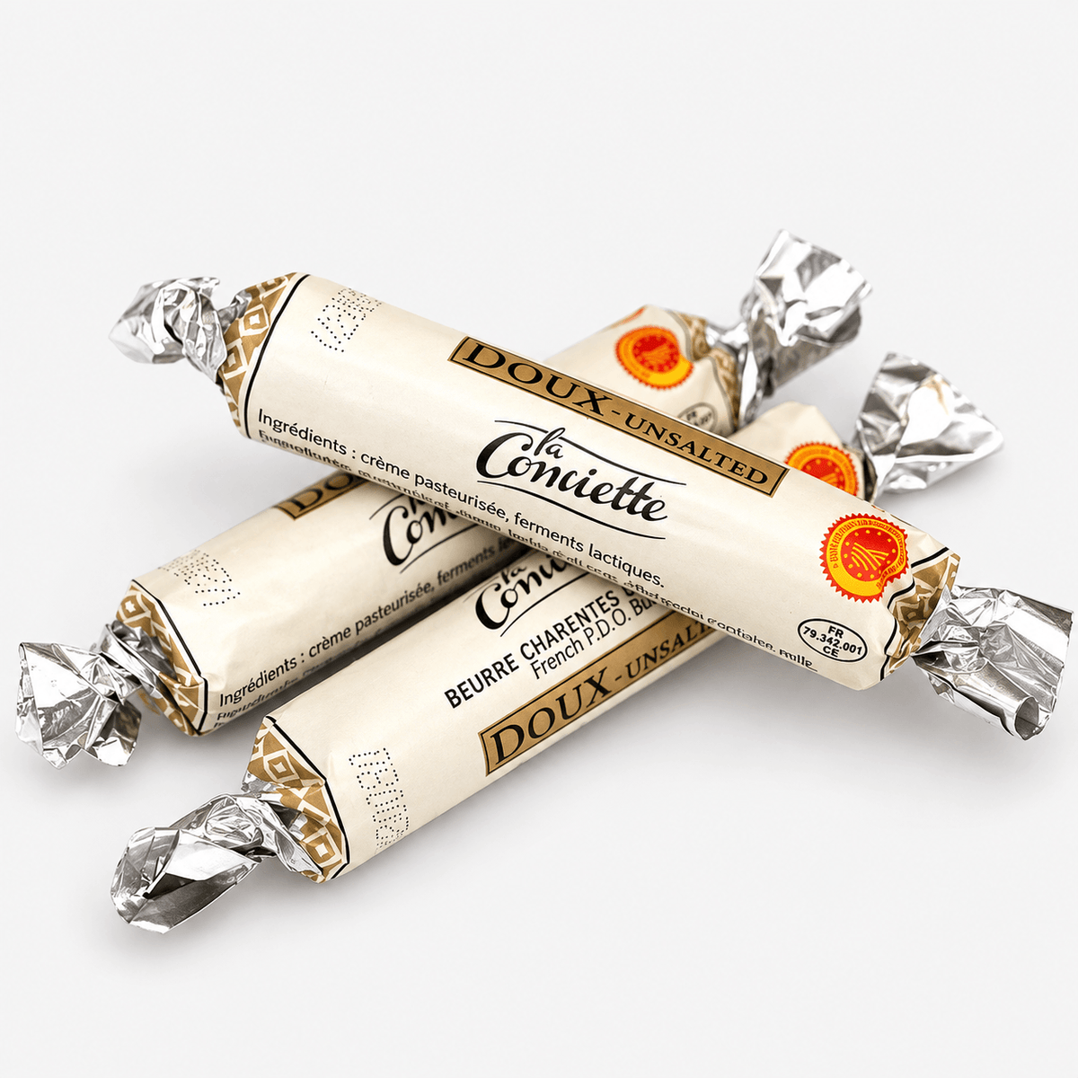 La Conviette Mini Unsalted Butter Roll packaging featuring refined French butter in a petite roll format.