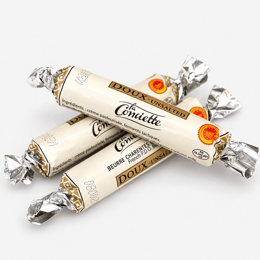 La Conviette Mini Unsalted Butter Roll packaging featuring refined French butter in a petite roll format.