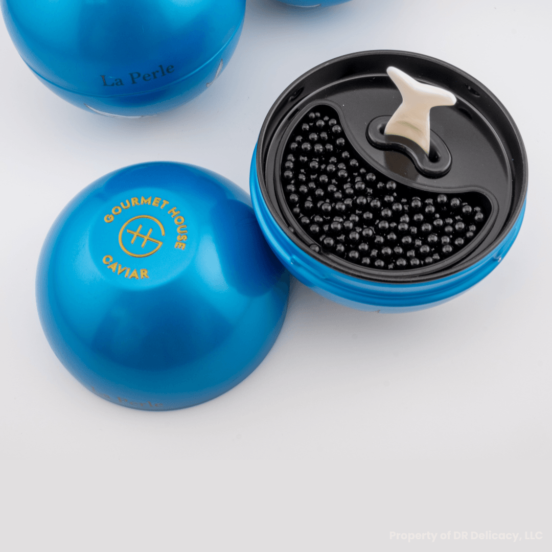 La Perle Caviar Gift Set featuring a premium Kaluga Hybrid caviar container with spoon.