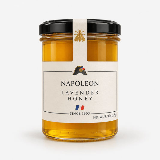 Napoleon French Lavender Honey jar showcasing its floral sweetness and smooth texture.