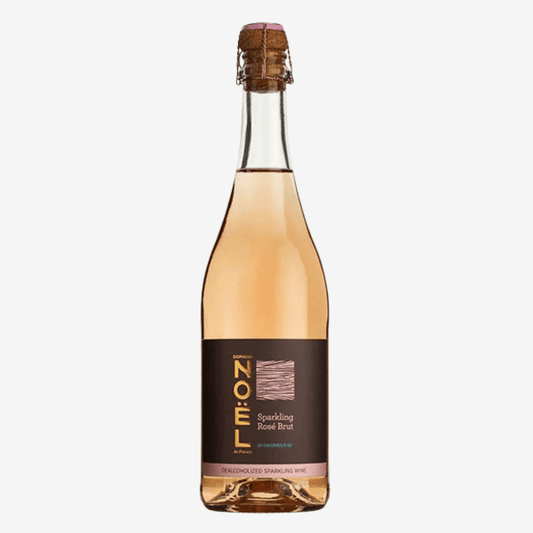 Domaine Noel Sparkling Rosé (Alcohol-free) bottle showcasing elegant pink liquid and festive label design.