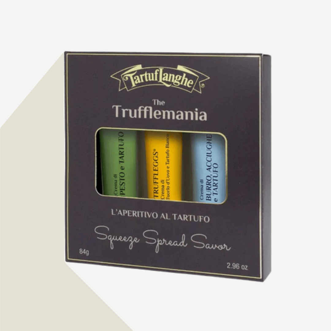 The Trufflemania - Truffle Aperitif Spreads kit featuring truffle pesto, egg yolk cream, and anchovy spread.