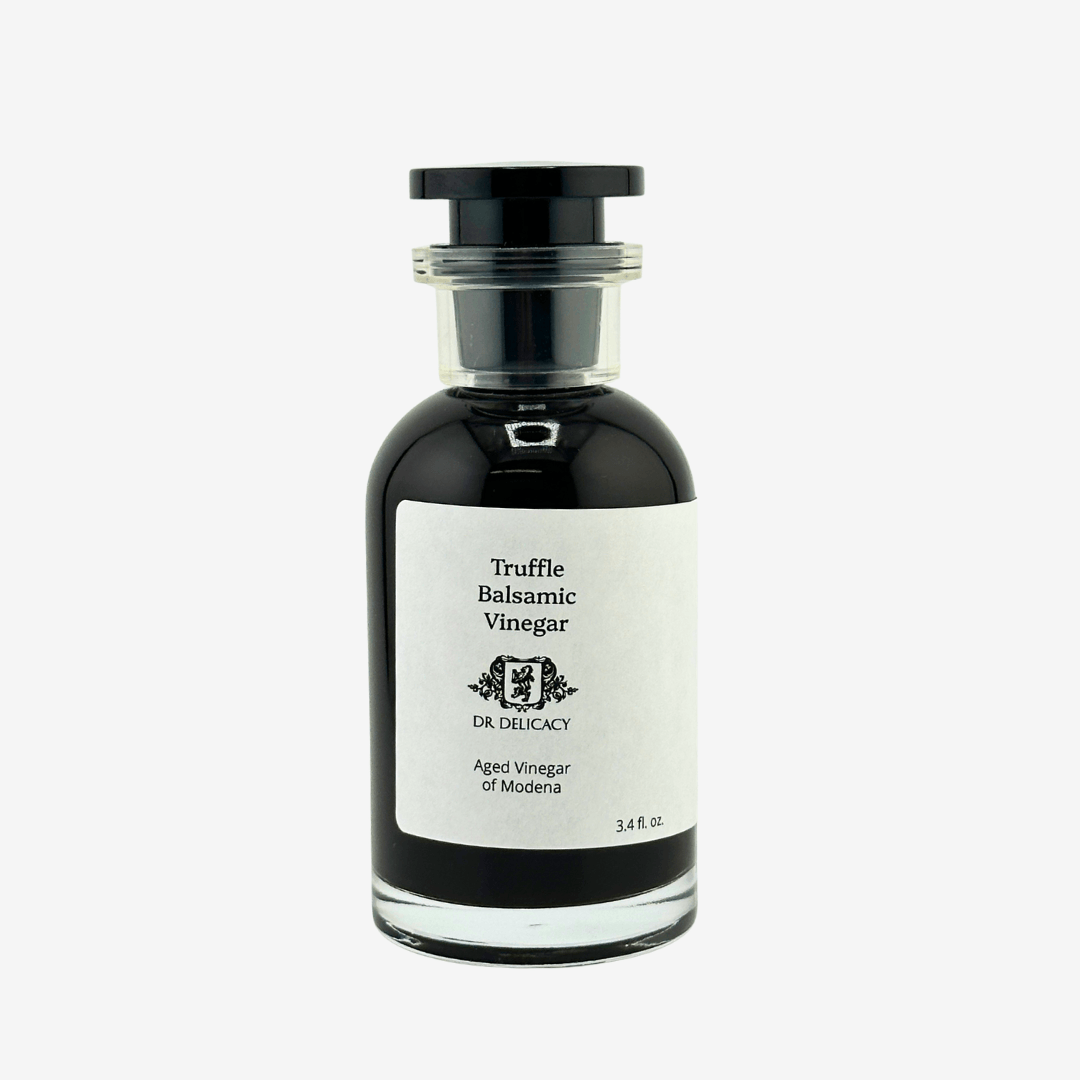 Truffle Balsamic Vinegar Spray Bottle in a stylish glass container with a black cap and label.