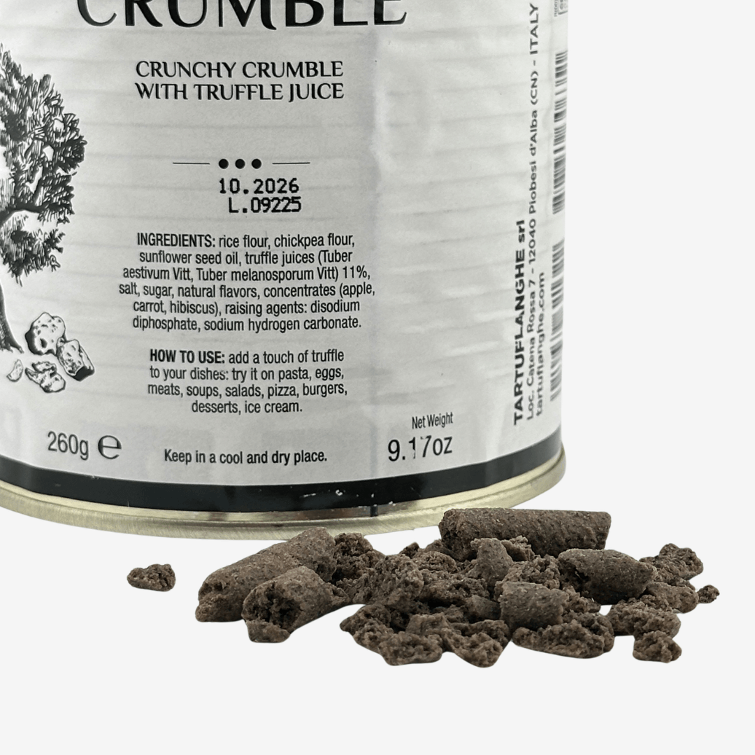 Truffle Crumble packaging with crunchy crumble and truffle juice, perfect for enhancing dishes like pasta and salads.