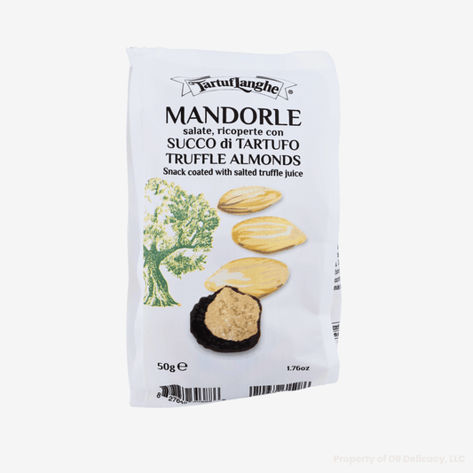 Truffle Almonds snack package featuring salted truffle juice and coated almonds, perfect for aperitif occasions.
