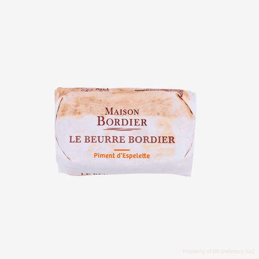 Le Beurre Bordier Espelette Pepper Butter package featuring AOP Espelette chili pepper.