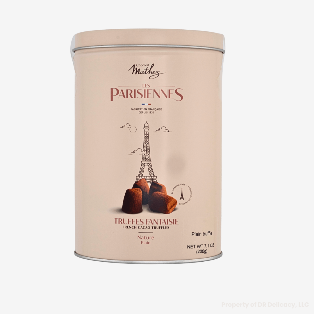 Chocolate Truffles in Les Parisiennes Tin featuring elegant design and delicious French truffles.