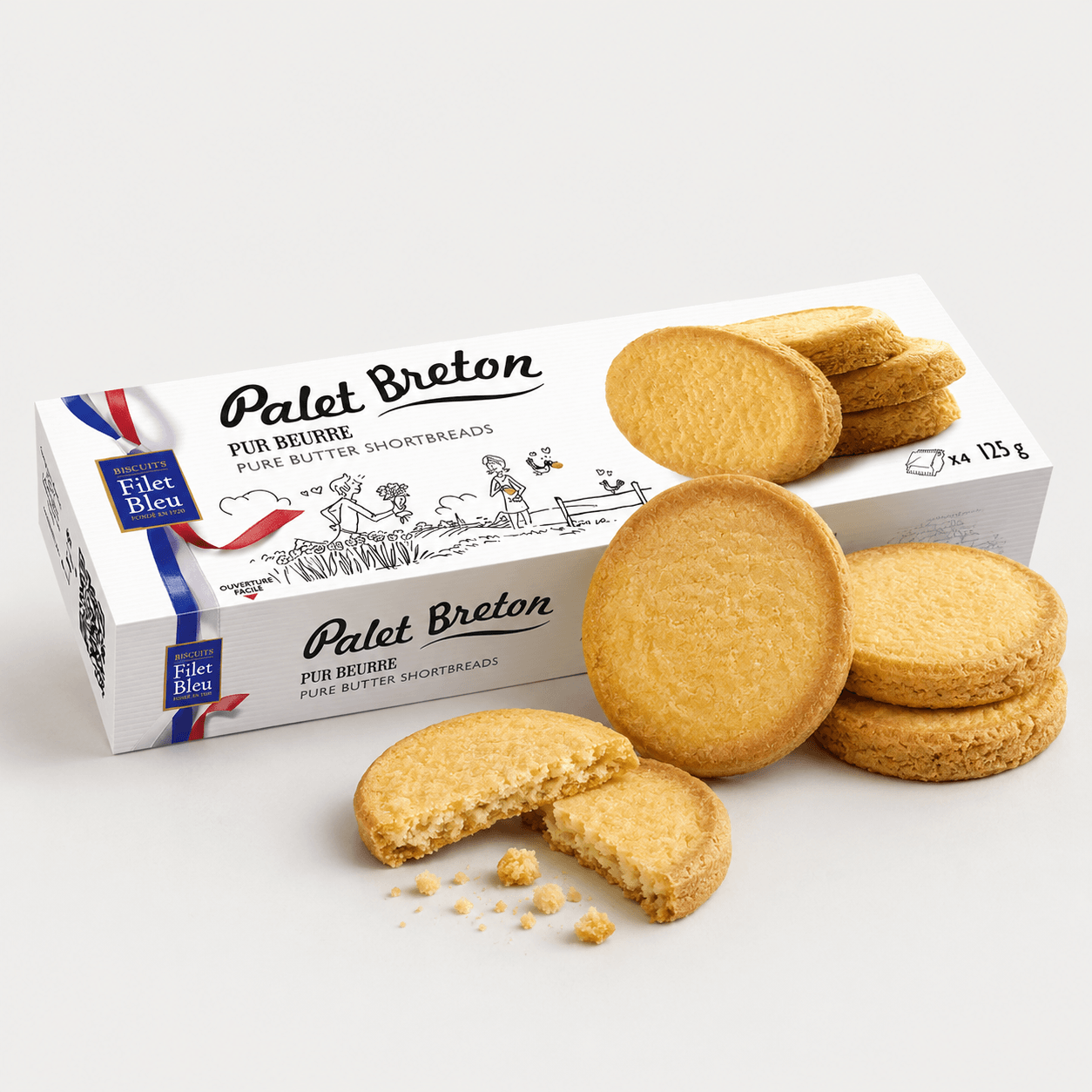 Palets Breton - Pure Butter Shortbreads packaged with delicious cookies showcasing rich buttery texture.